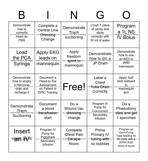 Skills Bingo Card