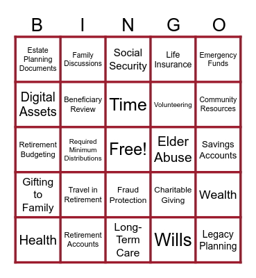 Financial Wellness Bingo Card