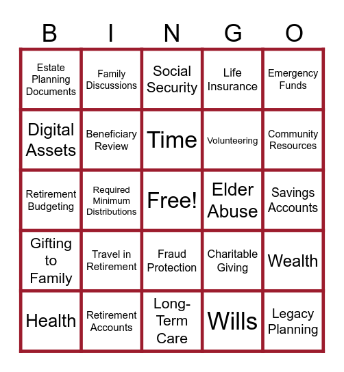 Financial Wellness Bingo Card