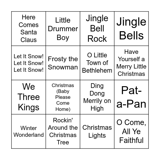 Music Bingo Card