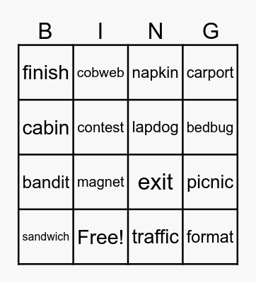 Unit 4 Spelling/Closed Syllables/Multisyllabic Bingo Card