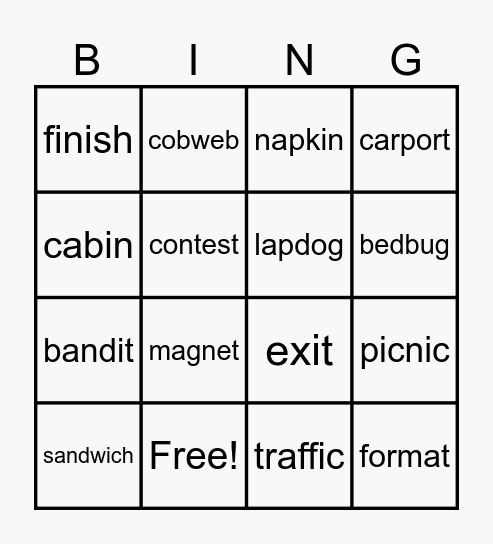 Unit 4 Spelling/Closed Syllables/Multisyllabic Bingo Card