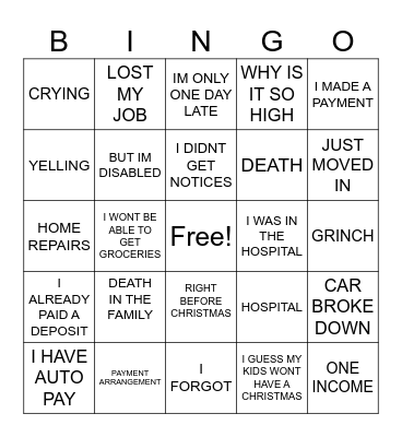 SHUT OFF Bingo Card
