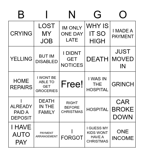 SHUT OFF Bingo Card