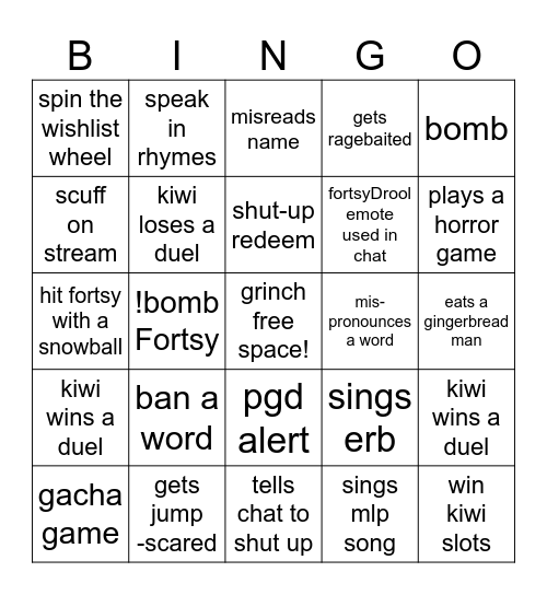FORTSY CHRISTMAS SUBATHON (GRINCH) Bingo Card