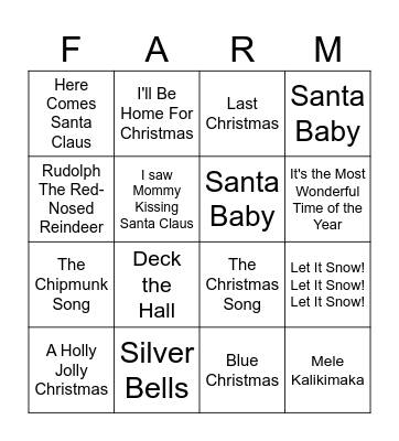 Holiday Music Bingo Card