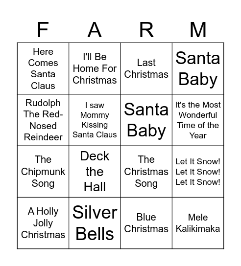 Holiday Music Bingo Card