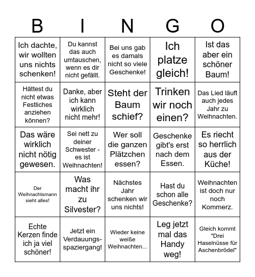 Weihnachts-BINGO Card