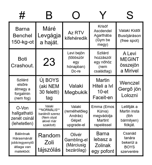Boys 2026 Bingo Card