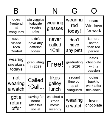 Winter Co-op Social Bingo Card