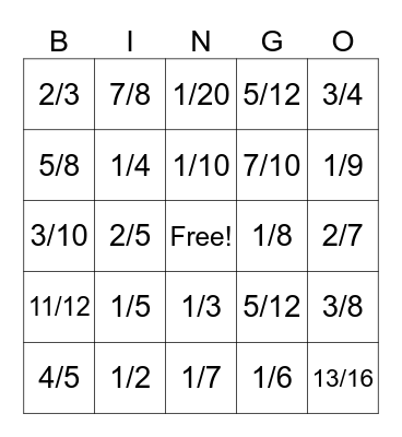 Simplifying Fractions Bingo Card