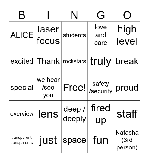 December Faculty Meeting Bingo Card