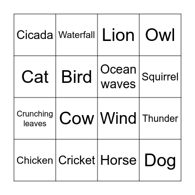 Nature Sounds Bingo Card