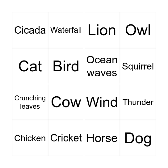 Nature Sounds Bingo Card
