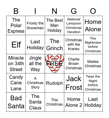 CHRISTMAS MOVIES Bingo Card