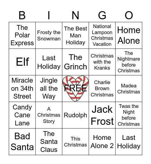 CHRISTMAS MOVIES Bingo Card