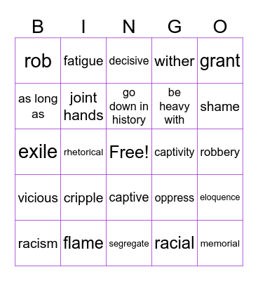 LT Book V Lesson 6 Bingo Card