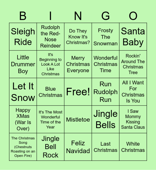 Guess The Christmas Song Bingo Card