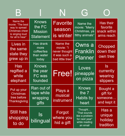 Holiday Bingo 2025 Bingo Card