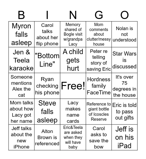 Christmas 2016 Bingo Card