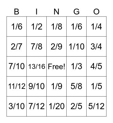 Simplify Fractions Bingo Card