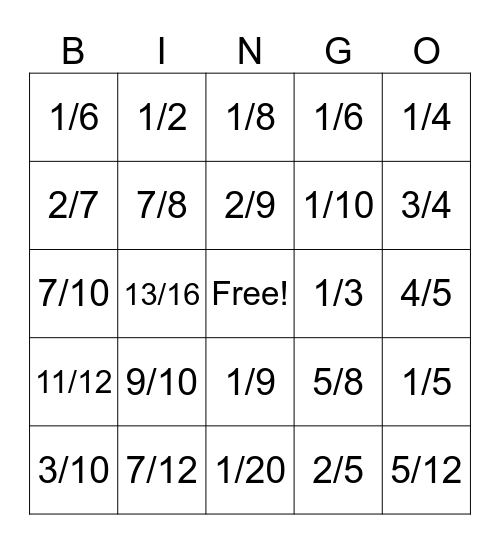 Simplify Fractions Bingo Card