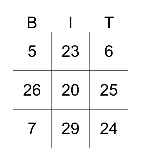 Bit Binary Bingo Card