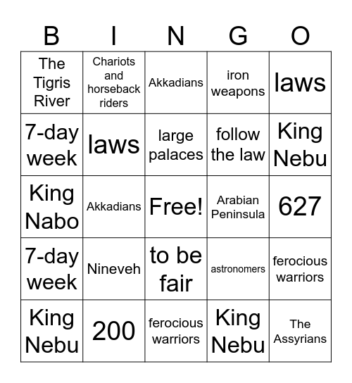 New Empires Bingo Card