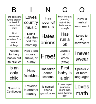 GET TO  KNOW YOU Bingo Card