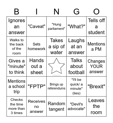Politics Bingo Card