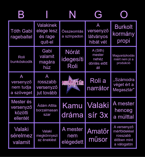 Megasztár Élő #1 Bingo Card