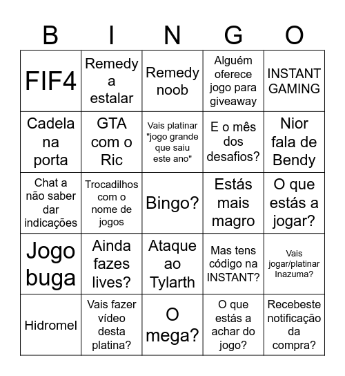 Desafio das platinas Bingo Card