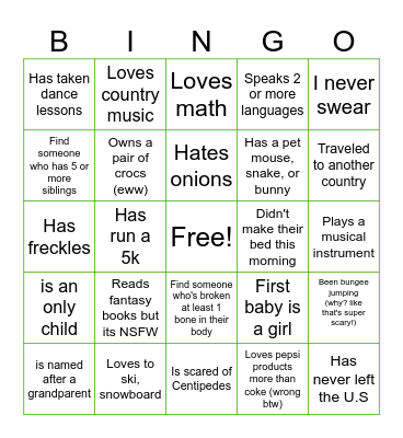 GET TO  KNOW YOU Bingo Card