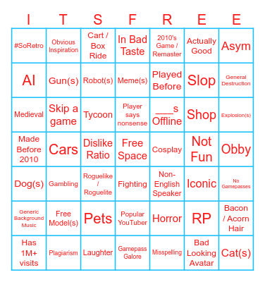 ROBLOX BINGO Card
