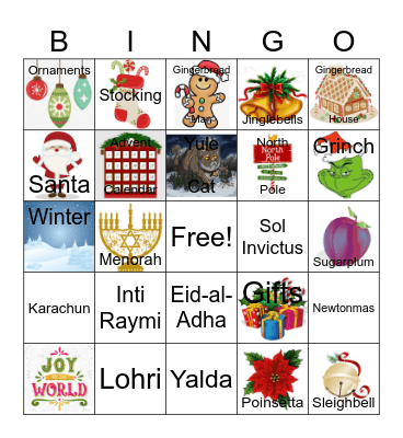 Winter Holidays Bingo Card