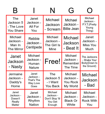 The Jacksons Bingo Card