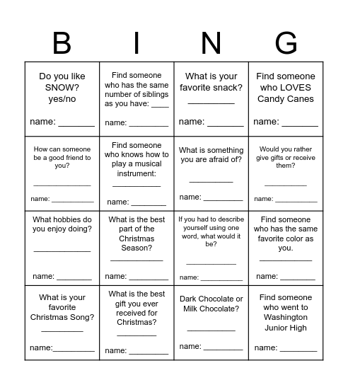 Christmas Friends BINGO! Bingo Card