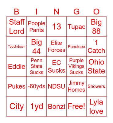 Football Christmas Bingo Card
