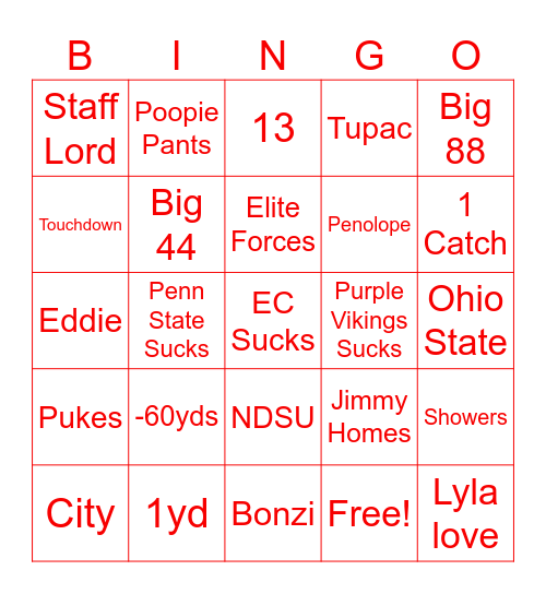 Football Christmas Bingo Card