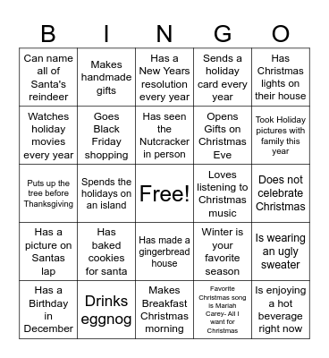 Holiday Bingo Card