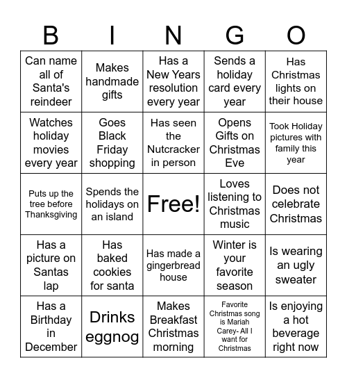 Holiday Bingo Card