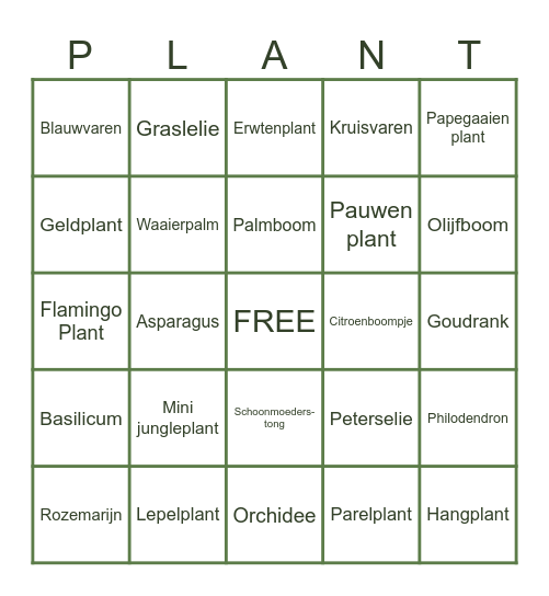 Planten Bingo Card
