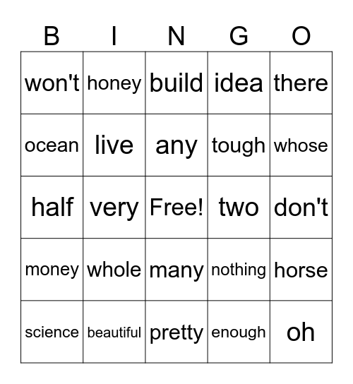 Red Word 74 Bingo Card