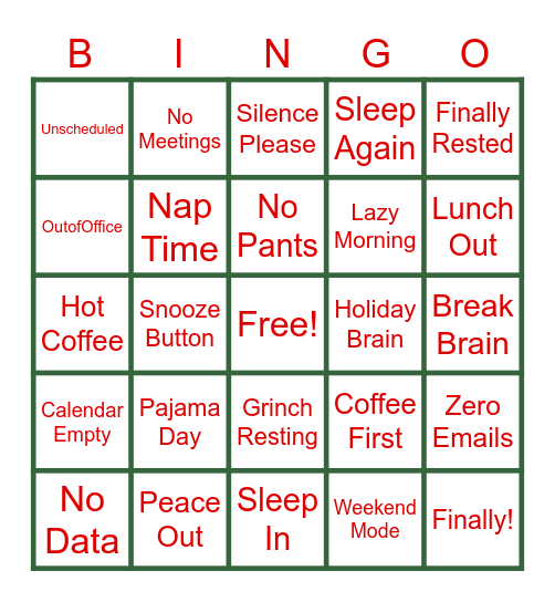 Countdown to Break Bingo Card