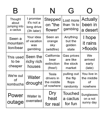 California Bingo Card
