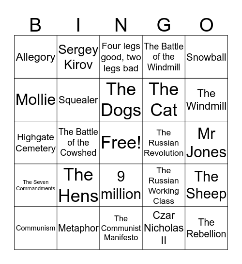 Animal Farm Bingo! Bingo Card