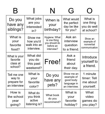 Communication Practice Bingo Card