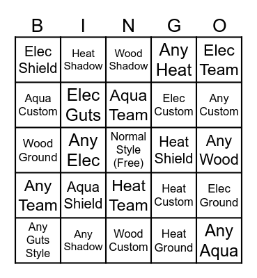 Style Change Bingo Card