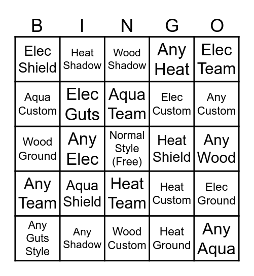 Style Change Bingo Card