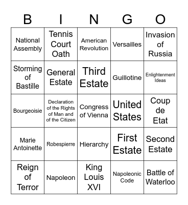 French Revolution Bingo Card